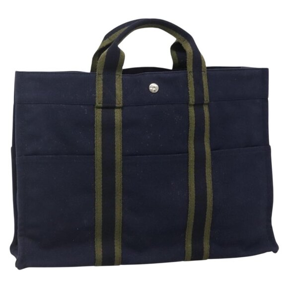 HERMES Fourre Tout MM Hand Bag Canvas Navy Auth - Picture 11 of 15